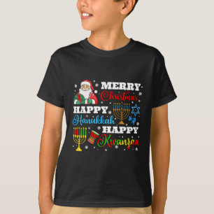 Merry Christmas Hanukkah Kwanzaa Jewish Afro Holid T-Shirt
