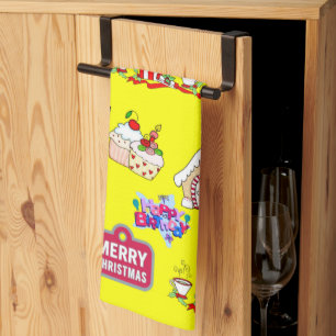 Merry Christmas Happy Birthday Kitchen Hand Towel