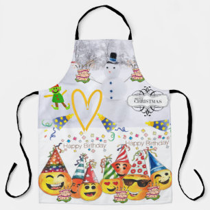 Merry Christmas Happy Birthday Over Print Apron