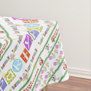 Merry Christmas Happy Birthday Tablecloth