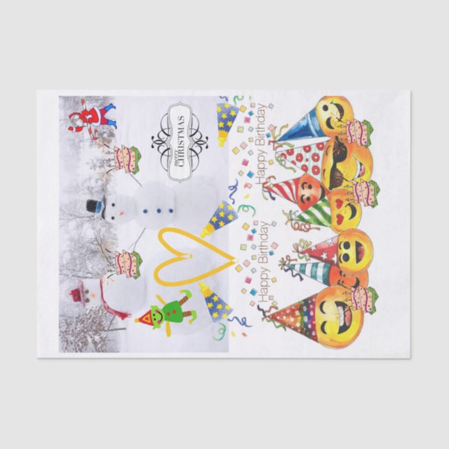 Merry Christmas Happy Birthday Tissue Paper  (Front)