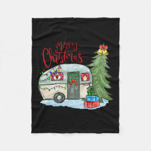 Merry Christmas Happy Camper Fun Camping Life Fami Fleece Blanket