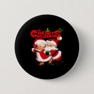 Merry Christmas - Happy Cute Mrs Claus And Mr Clau 2 Inch Round Button