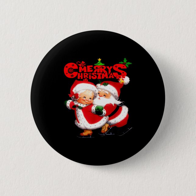 Merry Christmas - Happy Cute Mrs Claus And Mr Clau 2 Inch Round Button (Front)