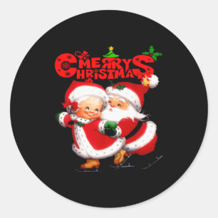 Merry Christmas - Happy Cute Mrs Claus And Mr Clau Classic Round Sticker