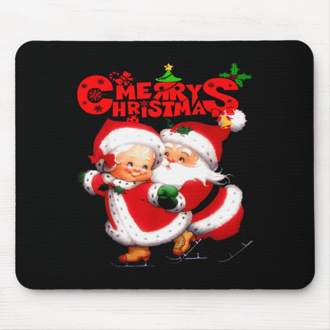 Merry Christmas - Happy Cute Mrs Claus And Mr Clau Mouse Pad (Front)