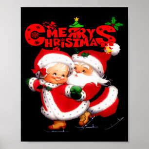 Merry Christmas - Happy Cute Mrs Claus And Mr Clau Poster