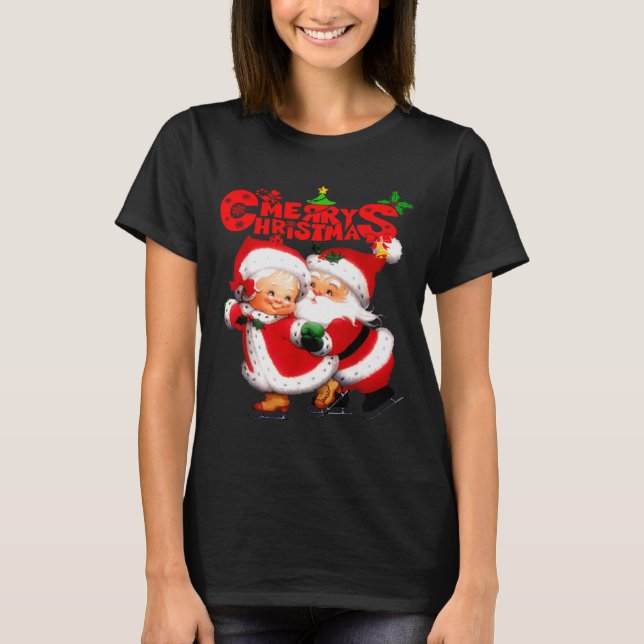 Merry Christmas - Happy Cute Mrs Claus And Mr Clau T-Shirt (Front)