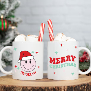 Merry Christmas Happy Face Personalized Two-Tone Coffee Mug