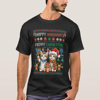 Merry Christmas Happy Hanukkah Cat Hanukkat Jewish T-Shirt