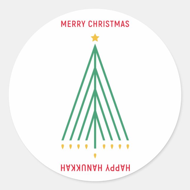 Merry Christmas, Happy Hanukkah Classic Round Sticker (Front)