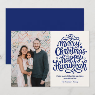 Merry Christmas Happy Hanukkah Family Photo Holiday Card
