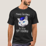 Merry Christmas Happy Hanukkah Hanukcat T-Shirt<br><div class="desc">Merry Christmas Happy Hanukkah Hanukcat. Funny Hannukah Cat design for Kosher Jew and Hanukkah loving fans. Unique Merry Christmas Happy Hanukkah Hanukcat artwork with hand drawn kitty cat with a yamukah and custom hand lettering.</div>