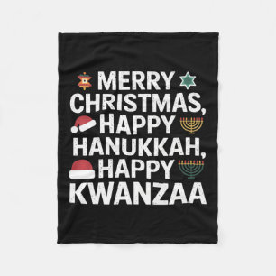 Merry Christmas Happy Hanukkah Happy Kwanzaa 15 Fleece Blanket