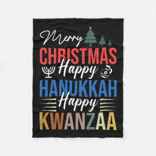 Merry Christmas Happy Hanukkah Happy Kwanzaa 3 Fleece Blanket