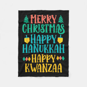 Merry Christmas Happy Hanukkah Happy Kwanzaa 7 Fleece Blanket