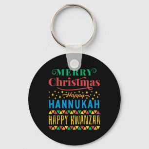 Merry Christmas Happy Hanukkah Happy Kwanzaa 8 Keychain