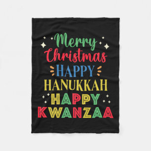 Merry Christmas Happy Hanukkah Happy Kwanzaa 9 Fleece Blanket