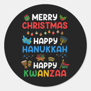 Merry Christmas Happy Hanukkah Happy Kwanzaa Holid Classic Round Sticker