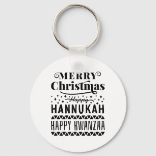 Merry Christmas Happy Hanukkah Happy Kwanzaa Keychain
