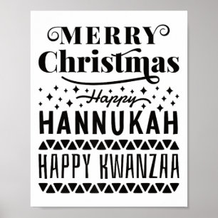 Merry Christmas Happy Hanukkah Happy Kwanzaa  Poster