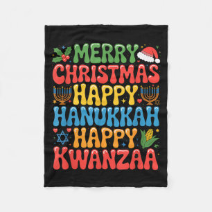 Merry Christmas Happy Hanukkah Kwanzaa Quote  Fleece Blanket