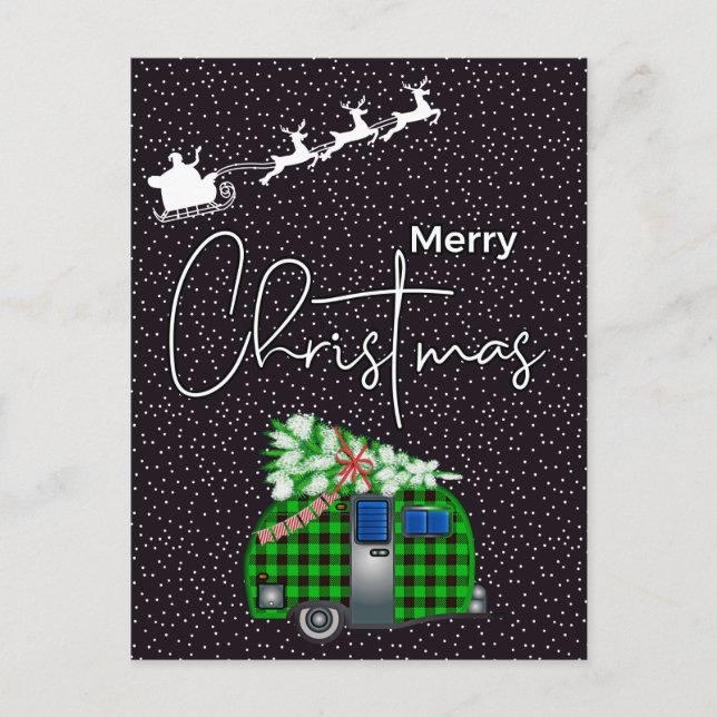 MERRY CHRISTMAS | Happy Holiday MCM Camper Postcard (Front)