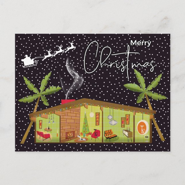 MERRY CHRISTMAS | Happy Holiday Mid Century Modern Postcard (Front)