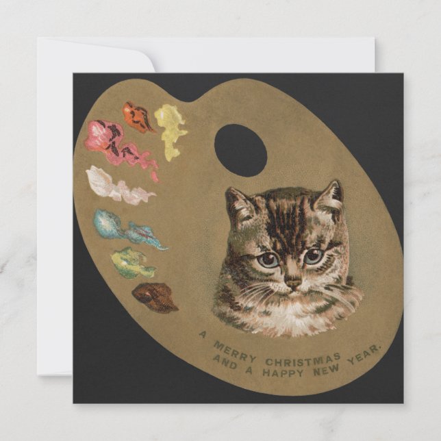 Merry Christmas/Happy Holidays Cat Note Card (Front)
