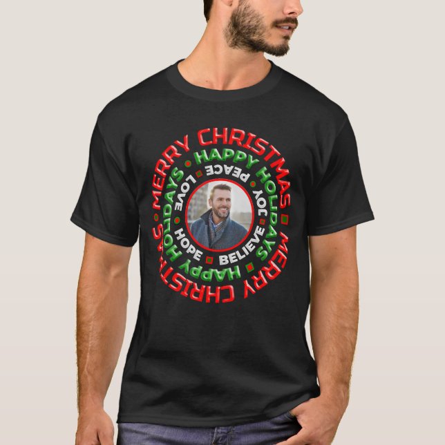 Merry Christmas Happy Holidays Photo Personalize T-Shirt (Front)
