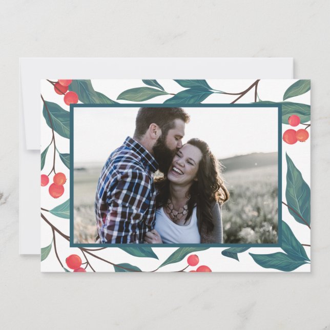 MERRY CHRISTMAS | Happy Holidays Watercolor Holly  Invitation (Front)