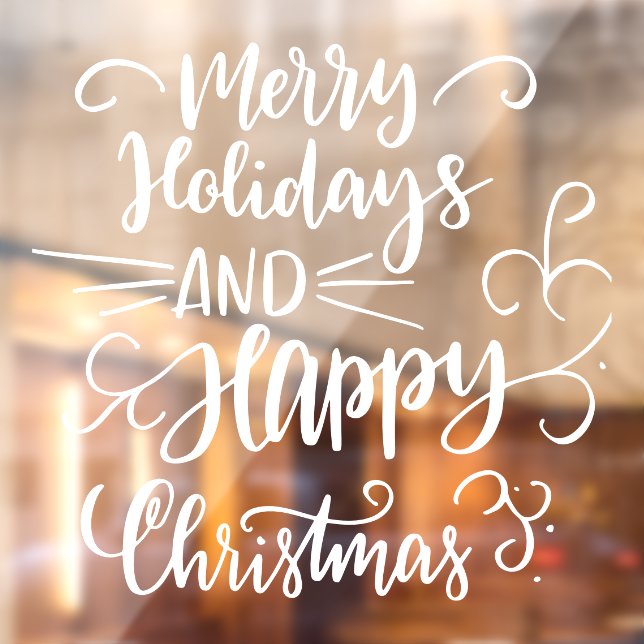 Merry Christmas Happy Holidays White Window Cling (Sheet 2)