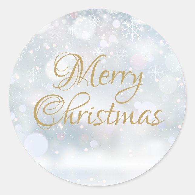 Merry Christmas Happy Holidays Winter Frost Classic Round Sticker (Front)