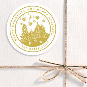 Merry Christmas Happy Holidays Winter Personalized Classic Round Sticker