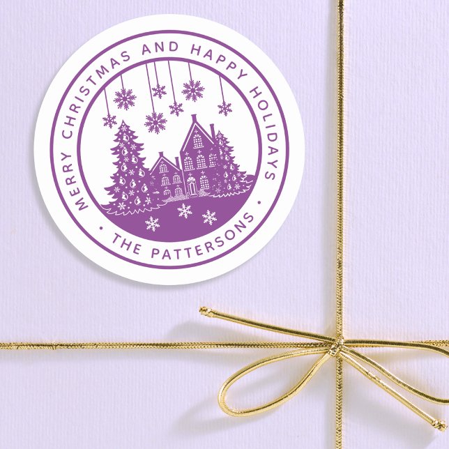 Merry Christmas Happy Holidays Winter Personalized Classic Round Sticker (Creator Uploaded)