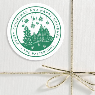 Merry Christmas Happy Holidays Winter Personalized Classic Round Sticker