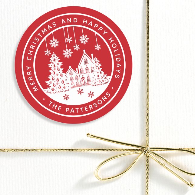 Merry Christmas Happy Holidays Winter Personalized Classic Round Sticker (Creator Uploaded)