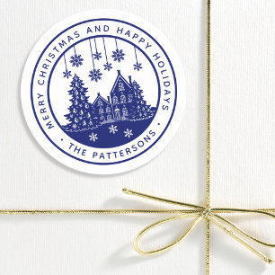 Merry Christmas Happy Holidays Winter Personalized Classic Round Sticker