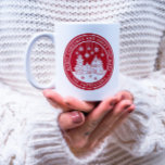 Merry Christmas Happy Holidays Winter Personalized Coffee Mug<br><div class="desc">Merry Christmas Happy Holidays Winter Personalized Name Coffee Tea Mugs features the text "Merry Christmas and Happy Holidays" in modern white script on a red background and personalized with your name surrounding a home with Christmas trees and snowflakes. Perfect for Christmas party favours and Holiday gifts. Designed by ©Evco Studio...</div>