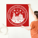 Merry Christmas Happy Holidays Winter Personalized Faux Canvas Print<br><div class="desc">Merry Christmas Happy Holidays Winter Personalized Name Faux Canvas Art features the text "Merry Christmas and Happy Holidays" in modern white script on a red background and personalized with your name surrounding a home with Christmas trees and snowflakes. Perfect for Christmas party favours and Holiday gifts. Designed by ©Evco Studio...</div>