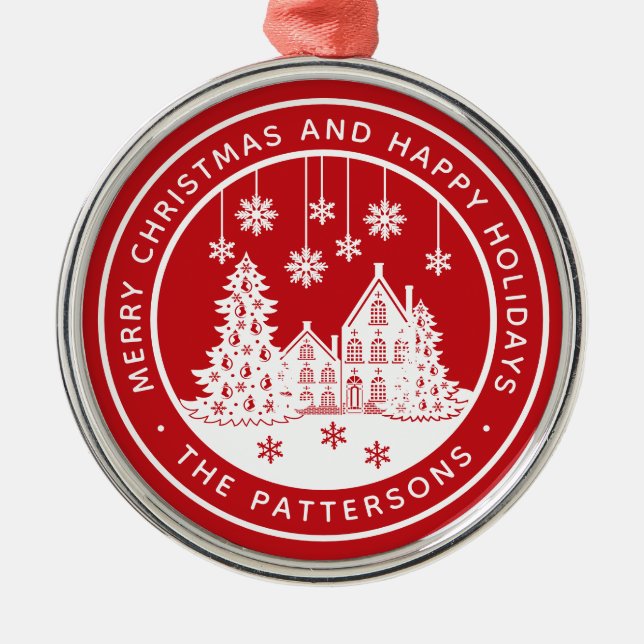 Merry Christmas Happy Holidays Winter Personalized Metal Ornament (Front)