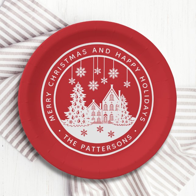 Merry Christmas Happy Holidays Winter Personalized Paper Plate (Creator Uploaded)