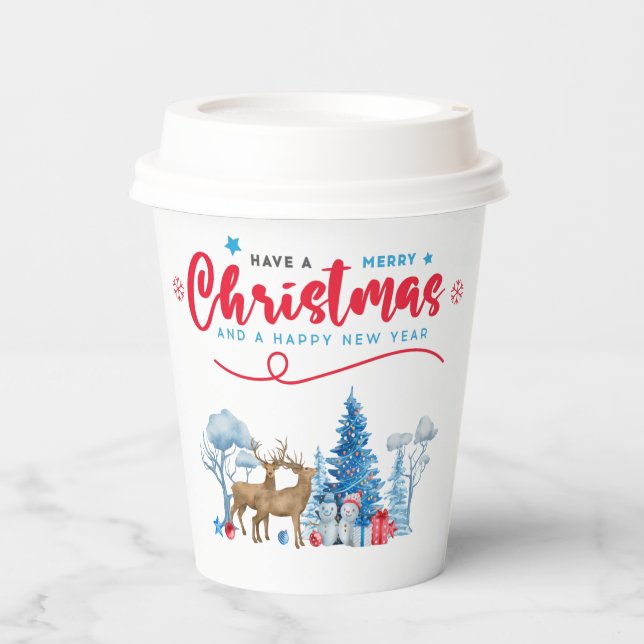 Merry Christmas Happy New Scene Paper Cups (Front)