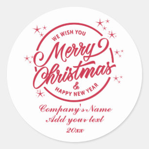 Merry Christmas & Happy New Yea, Red Typography Classic Round Sticker