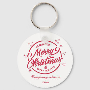 Merry Christmas & Happy New Yea, Red Typography Keychain