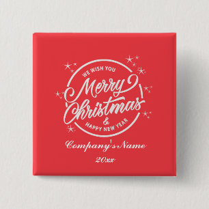Merry Christmas & Happy New Yea, White Typography 2 Inch Square Button
