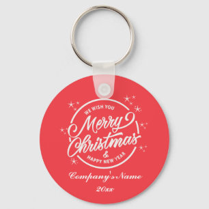 Merry Christmas & Happy New Yea, White Typography Keychain
