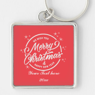 Merry Christmas & Happy New Yea, White Typography Keychain