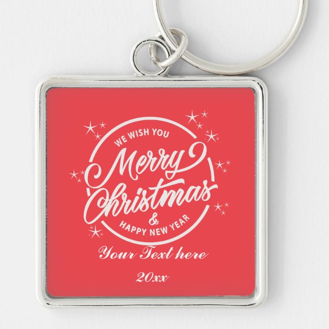 Merry Christmas & Happy New Yea, White Typography Keychain (Front)