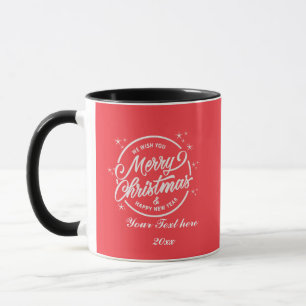 Merry Christmas & Happy New Yea, White Typography Mug